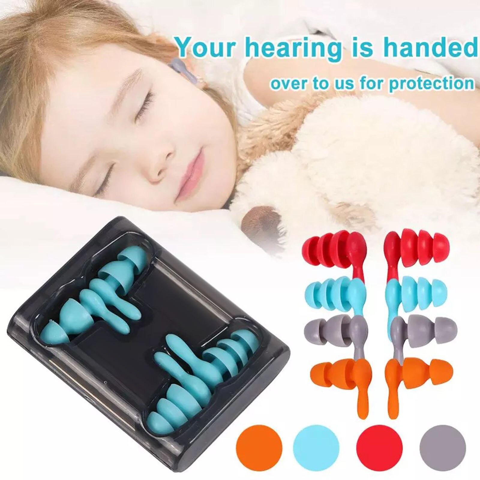 2 Pairs Soft Silicone Ear Plug Noise Cancelling Ear Plugs Reusable Sound Blocking Reduction Ear Buds for Sleeping Snoring Travel