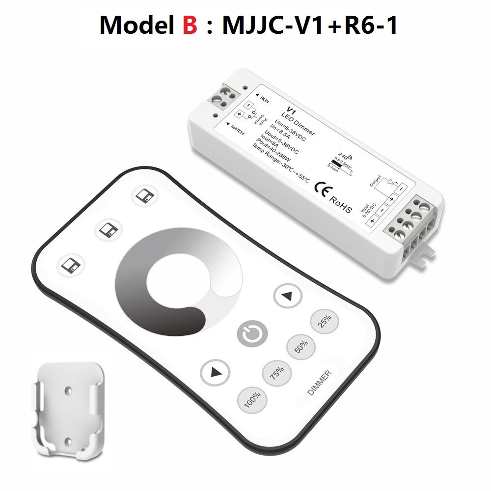 Led -himmennin 12v 5v 24v 36v pwm langaton rf -himmenninkytkin pois päältä 2.4g kauko -himmentimellä yksiväriseen led -nauhavaloon: Malli b
