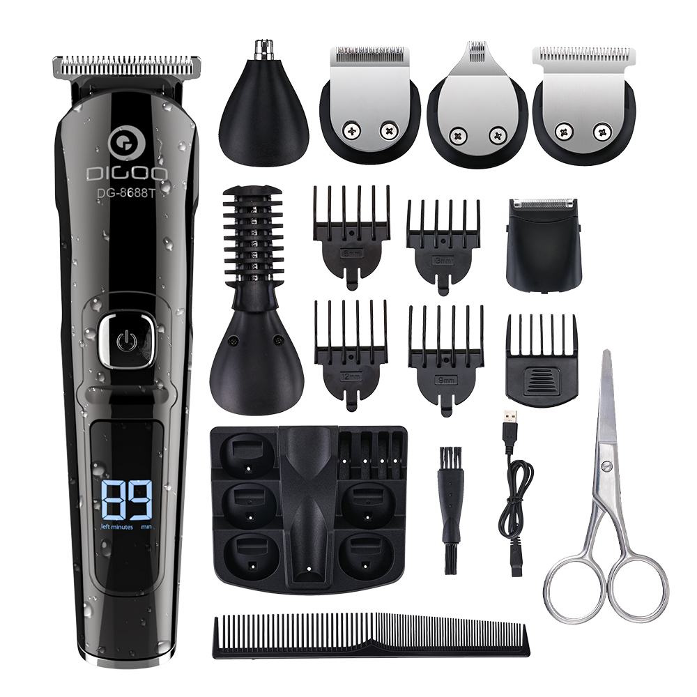 DIGOO 16-in-1 LCD Display Hair Trimmer - 600mAh USB Rechargeable Electric Groomer for Beard, Nose/Ear, Body Hair: Default Title