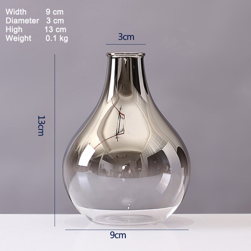 Nordic glass vase sølv gradient tørket nordic flower vase dekorasjon home decoration planter potter furnishing christmas: D