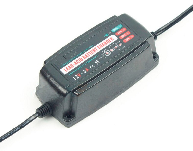 12V 5A Automatic Smart Battery Charger, Maintainer & Desulfator for Lead Acid Batteries, Waterproof Car Battery Charger