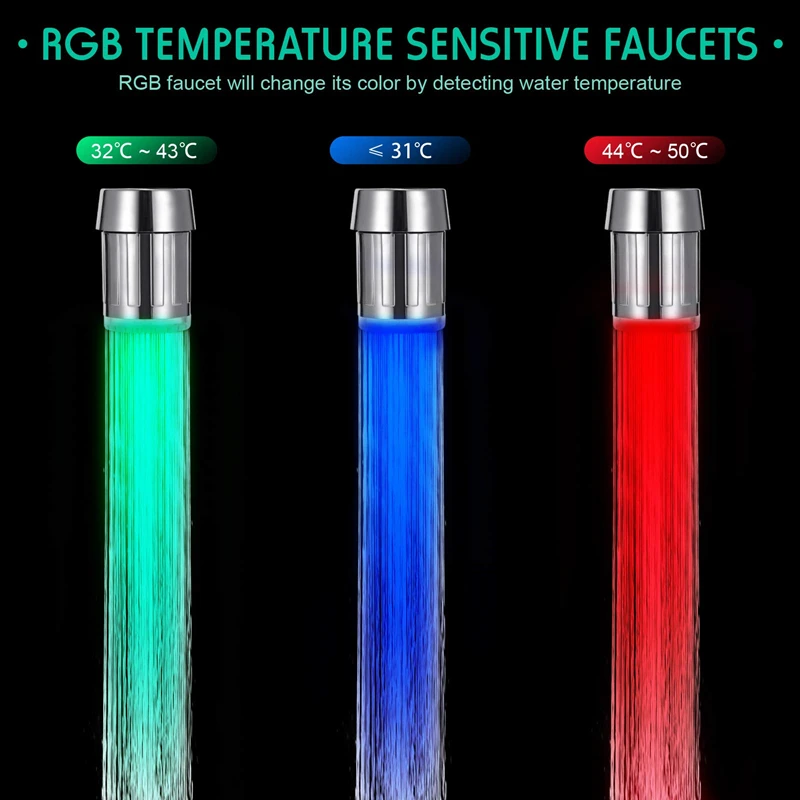Temperaturempfindlicher LED-Wasserhahn, wassersparend, für Küche, Badezimmer, Sensor, 7, Farbwechsel, Wasserhahn, Kopfbelüfter, Wasserhahn, Düse, Dusche