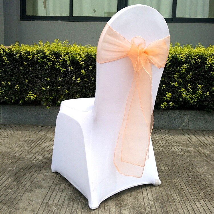 Wedding Decoration Chair Cover Band Ribbons Chair Backs with Bows for Party Hotel Banquets with Tulle Streamers 25PCS/LOT