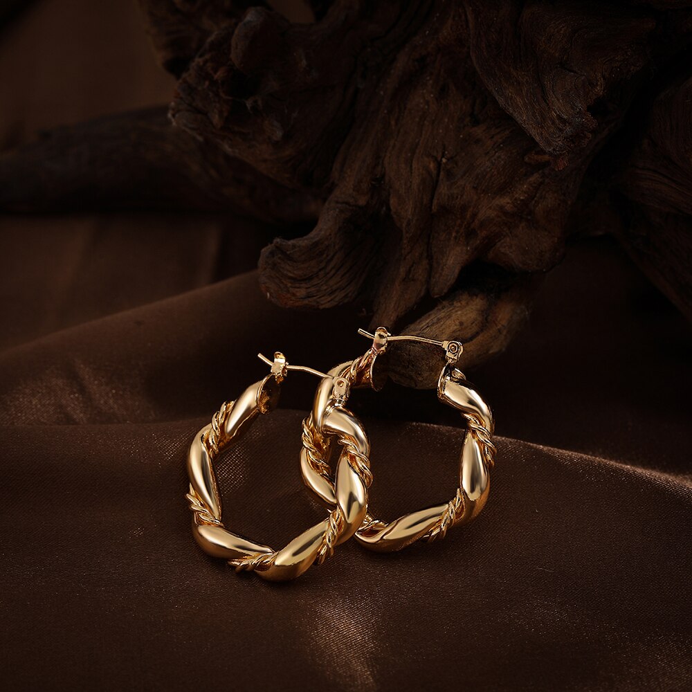 Punk Gothic Goud Koper Oorringen Voor Vrouwen Minimalistische Grote Twist Ronde Chunky Piercing Oorbellen Statement Sieraden: 21973-8