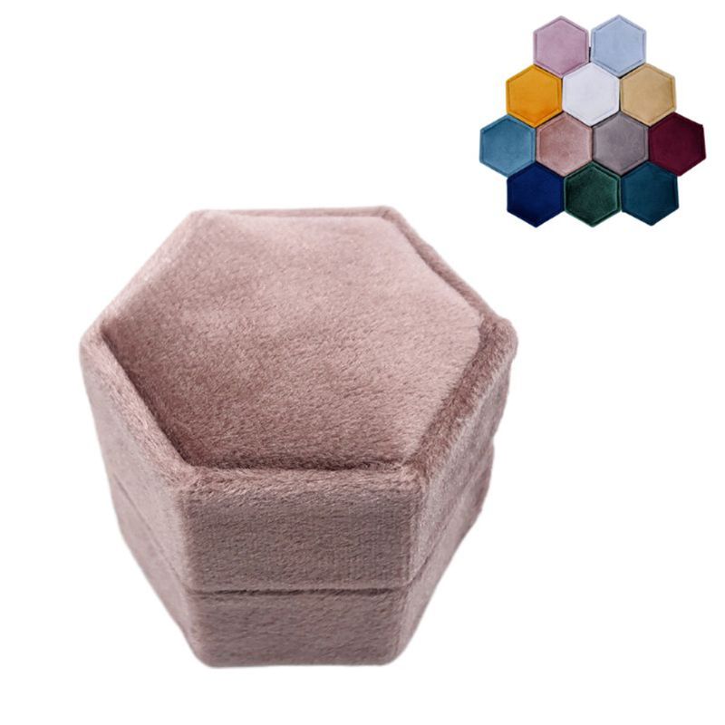 Caja de anillos única de terciopelo caja de anillo hexagonal de San Valentín con tapa desmontable: H