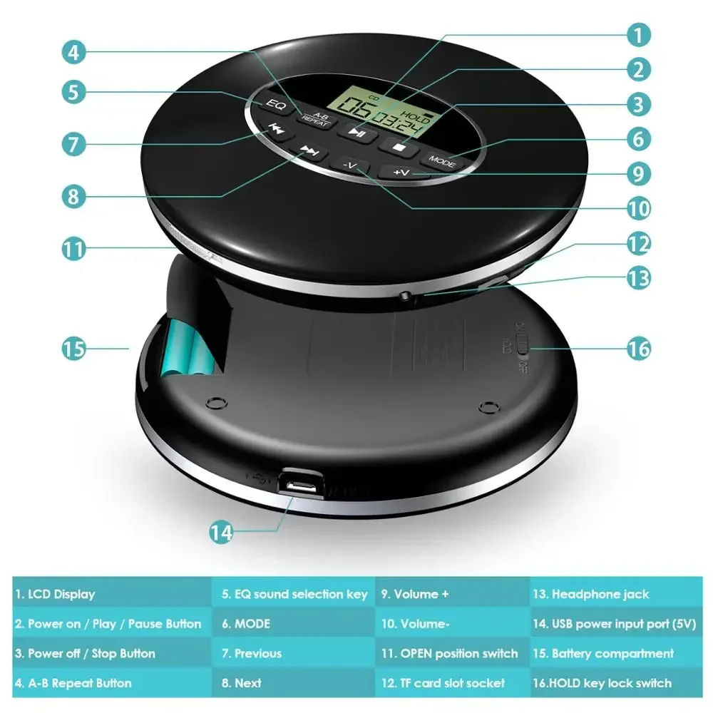 Portable with LCD Display Walkman CD Player for Adults Students Kids Personal Compact Disc CD Player radio with cd player