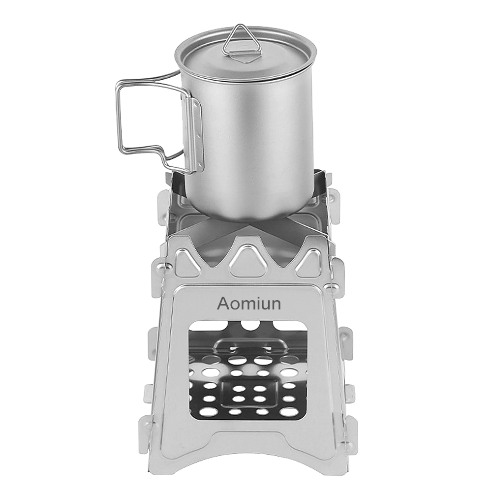 Aomiun-estufa compacta para acampar, estufa de mochilero de acero inoxidable, estufas de leña de titanio Potable para Picnic, barbacoa, Campamento y senderismo