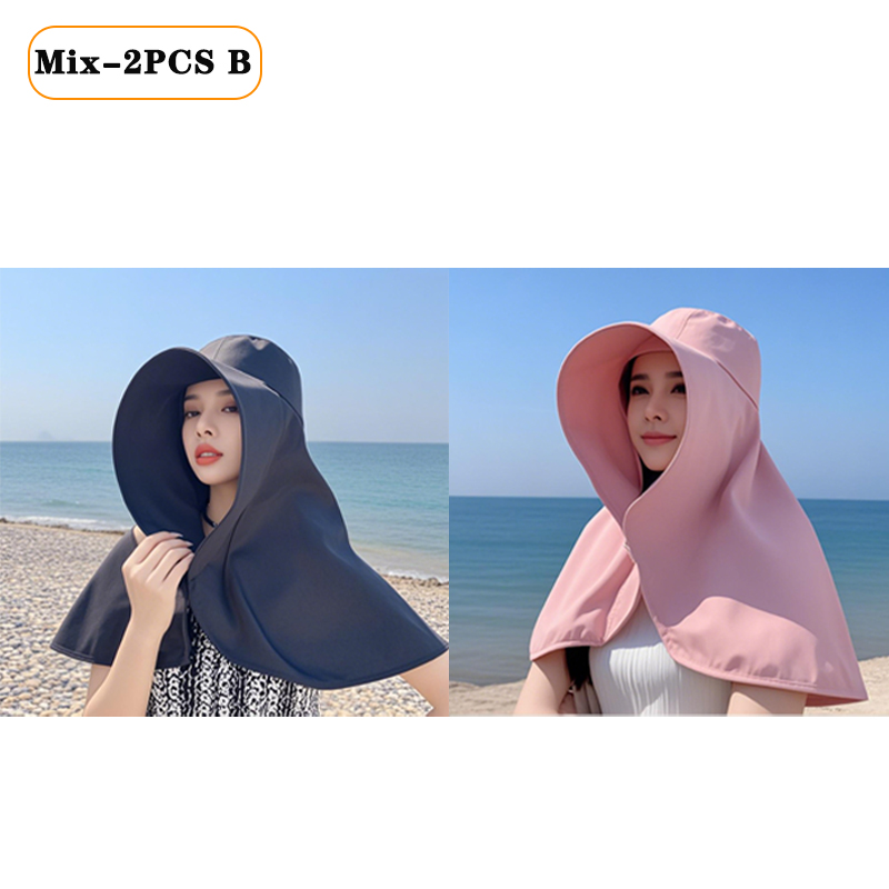 1/2/3 Uds. Sombrilla de protección solar de verano para mujer, sombrero con protección UV, sombrero para cubrir la cara de ala grande, máscara facial, sombrero con protección para el cuello: Rojo