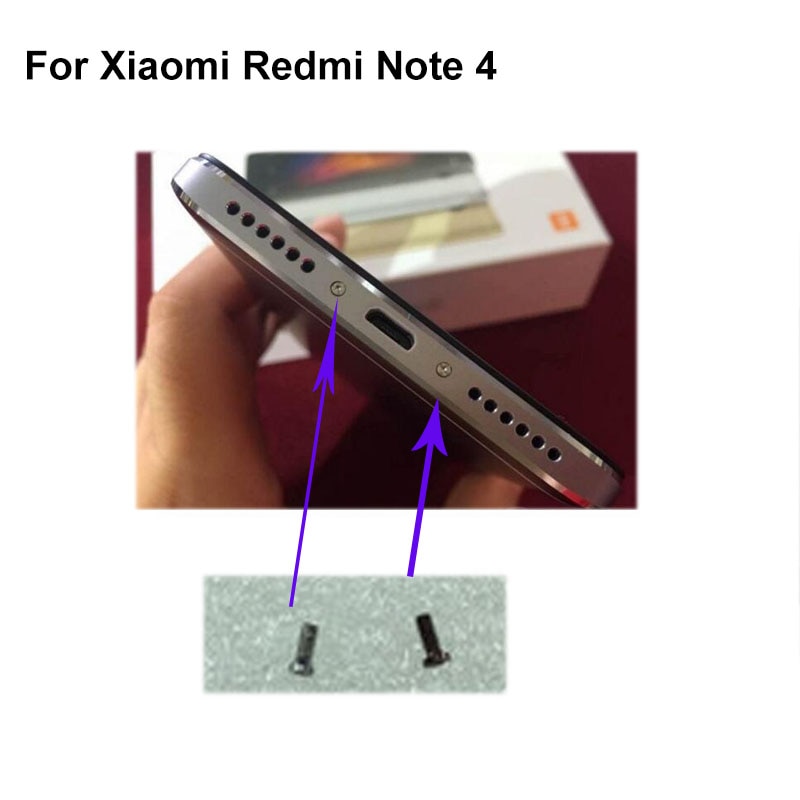 4 pcs Habitação prata Para Xiaomi Redmi Nota 4 Buttom Parafusos Doca Parafuso prego tack Para Redmi Nota 4 Para redmi Note4 Telefones celulares