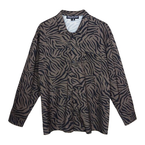 XITAO-Blusa holgada con estampado de tigre para otoño, camisa con estampado de tigre para mujer, botonadura con una sola, que combina con todo, ropa de calle de diosa ZP2383,: gray  ZP2383 / L