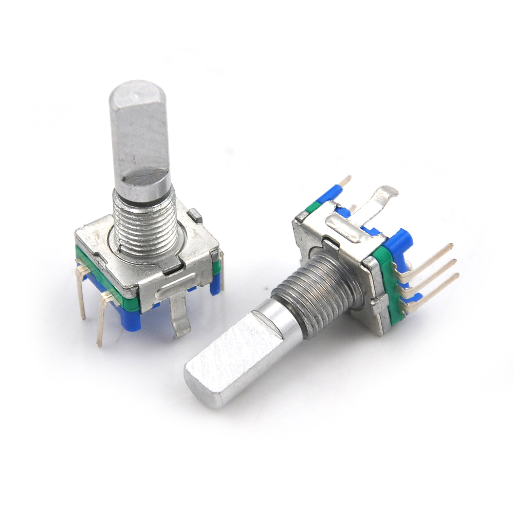 3 stk/parti aksel 6mm hul 7mm 5 stift d aksel 20 spærrepunkter 360 graders roterende encoder med trykknap potentiometer 14 x 12 x 6mm