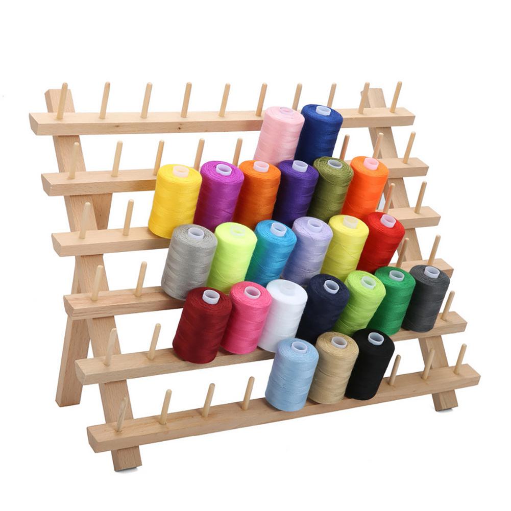 Suporte de madeira dobrável para fios, suporte para linha de costura, organizador e armazenamento de fios de bordar, 30/60: 60 Spools