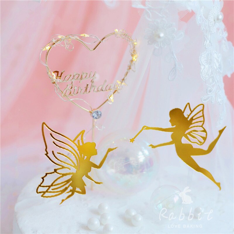 Joyeux anniversaire fée Elf gâteau Topper fleur dentelle maille Valentine décoration pour enfants enfant fille fête fournitures cuisson mignon