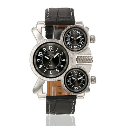 OULM1167 Multi-Tijdzone Band Persoonlijkheid Multi-Dial Heren Quartz Horloge: Brons