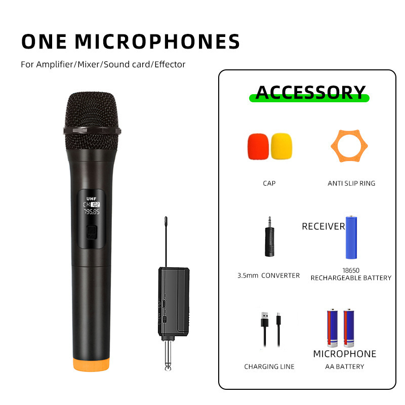 Microfone sem fio uhf frequência fixa 2 canais microfone portátil para festa karaokê profissional igreja mostrar reunião: Preto