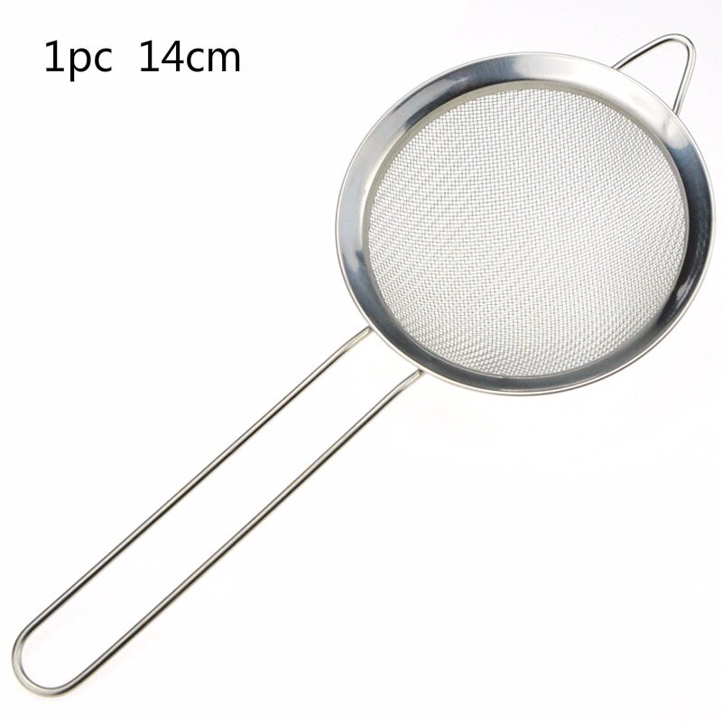 Stainless Steel Fine Wire Colander Long Handle Kitchen Flour Mesh Sieve Sturdy Oil Strainer Sifter: 14CM