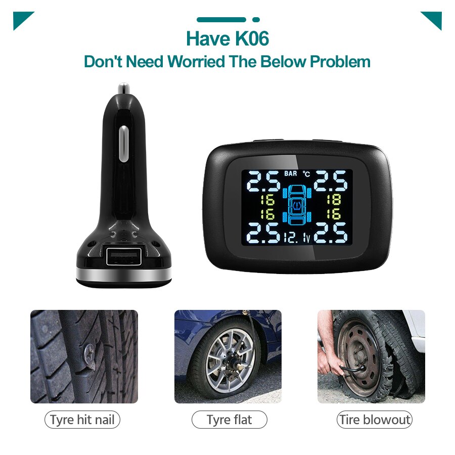 Système de surveillance TPMS de la pression des pneus, capteurs, 4 roues, port USB interne externe, alarme de sécurité automobile, E-ACE