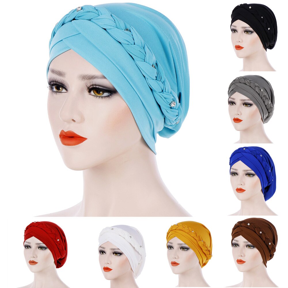 Gorros de oración de poliéster para mujer, Hijab islámico trenzado, de seda, musulmán, turbante