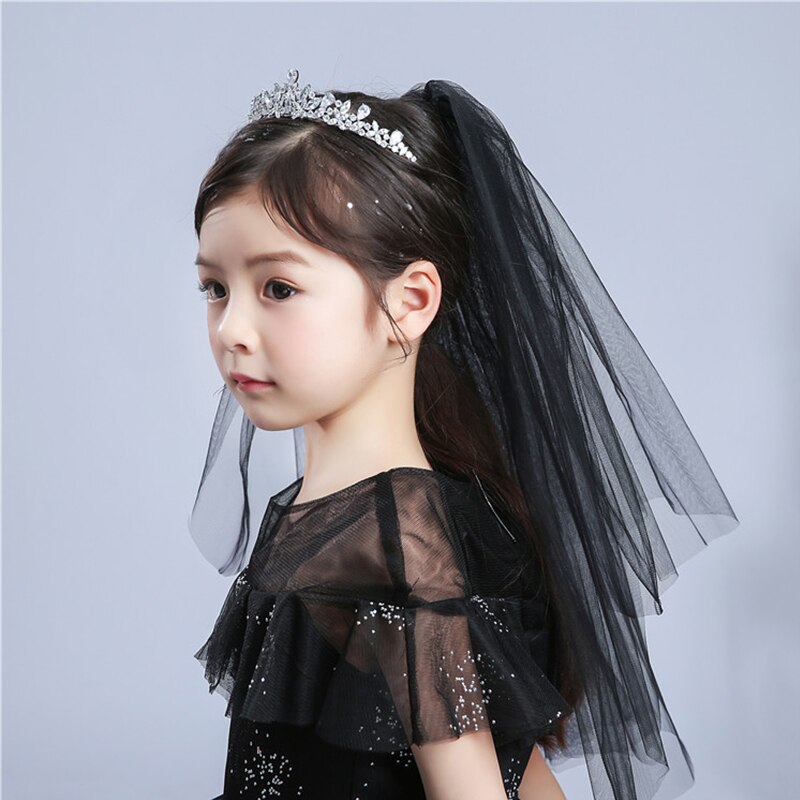 Velos De primera comunión para niñas, velo De tul con peine, corto, De flores, 7 colores, blanco, negro, rojo y rosa: Black