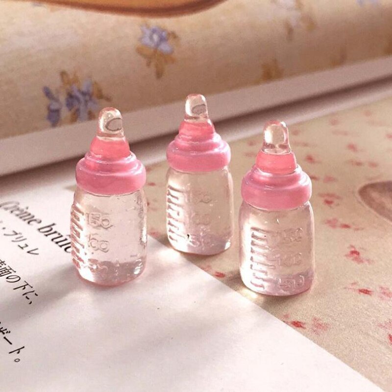 10 Pcs/set Cute Clear Bottle Simulation Milk Bottle Feeding Bottles DIY Doll House Miniature Accessory Resin Crafts Toys