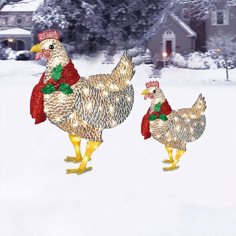 Écharpe lumineuse de noël, piquets de jardin de poulet, décorations de noël, oiseaux décoratifs, jardins extérieurs, 2022