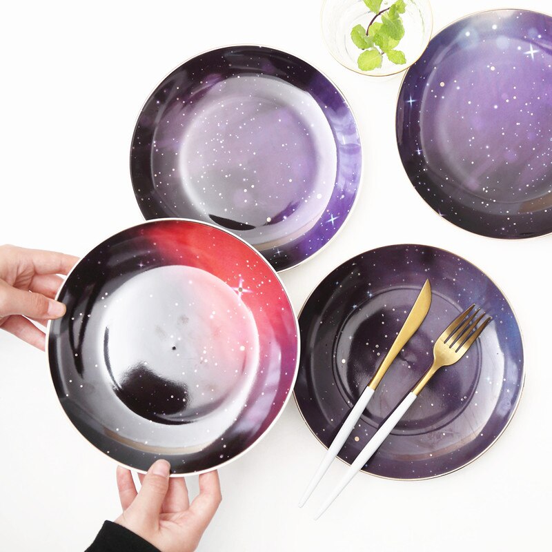 Keramische plaat huishoudelijke noordse westerse plaat setting ins net rode fotoplaat ster taart dessertbord