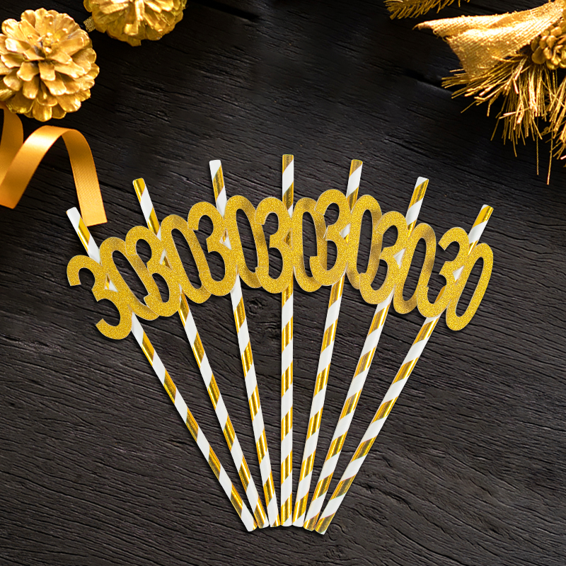 10 cannucce di carta a strisce dorate 30° 40° 50° 60° compleanno cannucce per adulti 30 40 50 anni anniversario di compleanno