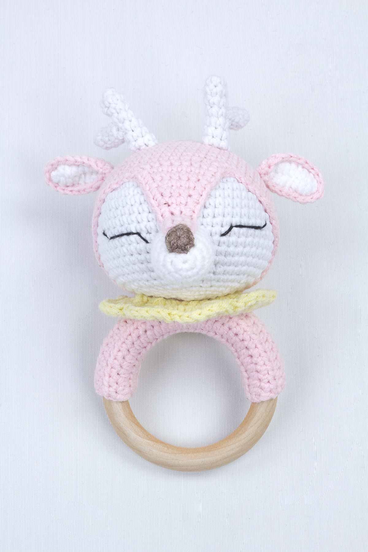 Pink Organic Handmade Amigurumi Deer Rattle Toy