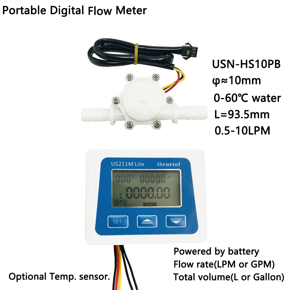 US211M Lite USN-HS10PBL 0.3-10 Digital Flow Meter 5V Flow Reader Compatible with all our hall effect water flow sensor with: Whole Set