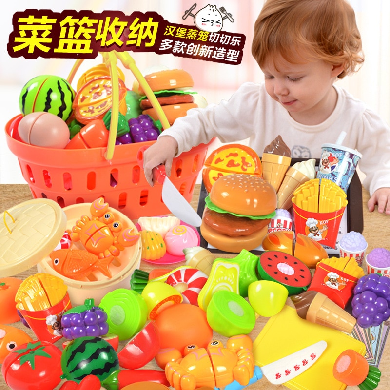 Children's fruits and vegetables cut fruits and toys cut and watched every kitchen toy hamburger set