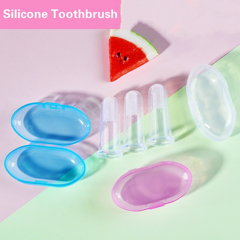 Del silicone Spazzolino Da Denti + scatola Del bambino Dito Spazzolino Da Denti per Bambini Denti Pulire Molle Del silicone bambino Spazzolino Da Denti di Pulizia di Gomma Del bambino Pennello