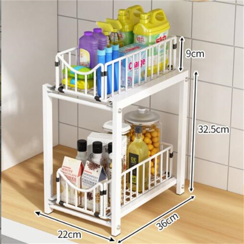 Drawer Organizer Kitchen Bathroom Storage Pull Out Under Sink Desktop Cabinet Basket: B White S