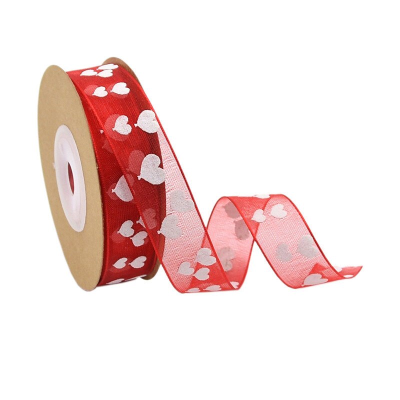5/10M (1 Roll) Romantic Red White Heart printed Ribbon Organza Lace ribbon Riband for Sewing Wedding Wrapping Accessories: 7