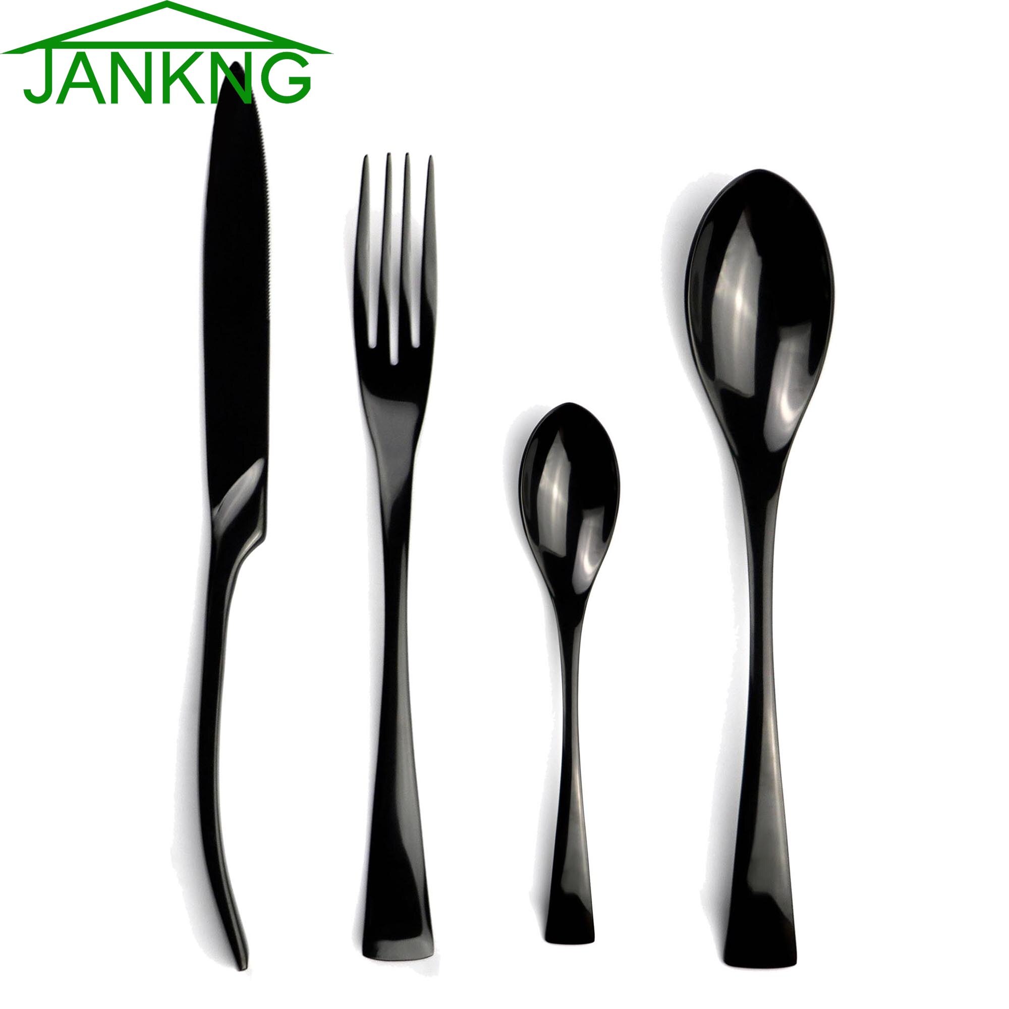 Jankng Zwart Servies Set Bestek Bestek 18/10 Roestvrij Staal Keukengerei Servies Tafel Mes Vork Lepel Theelepel: 2 Set