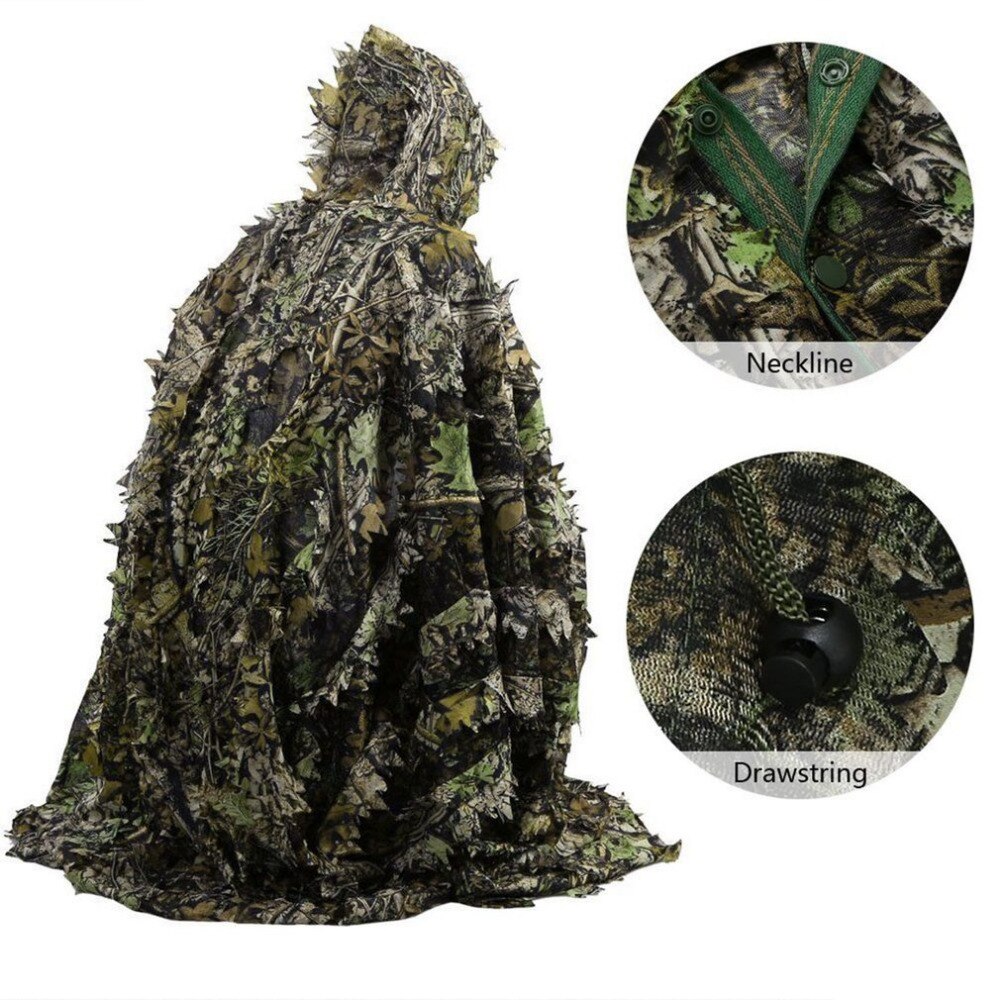 Levensechte 3D Bladeren Camouflage Poncho Mantel Stealth Suits Outdoor Woodland Cs Game Kleding Voor Schieten Birdwatching Set