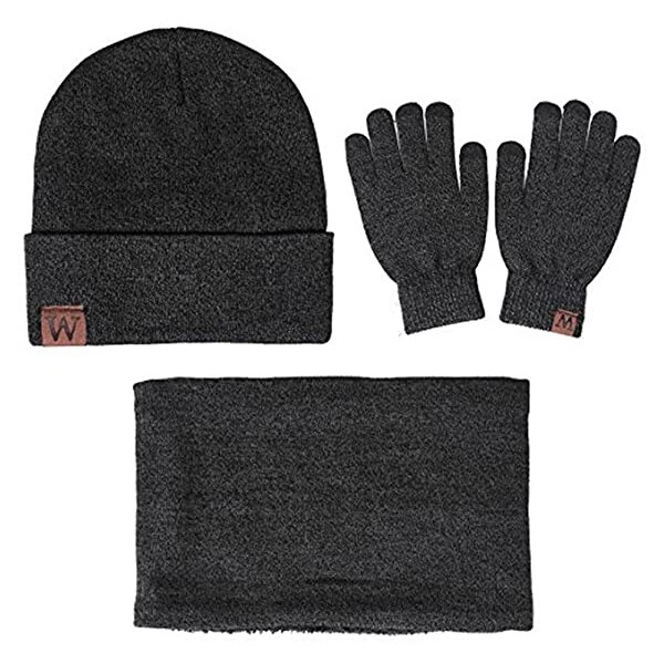 Winter Warm Beanie Hat Scarf Gloves Set Unisex Winter Warm Knitted Beanie Hat Neck Glove for Men Women XRQ88: Gray 3 piece H