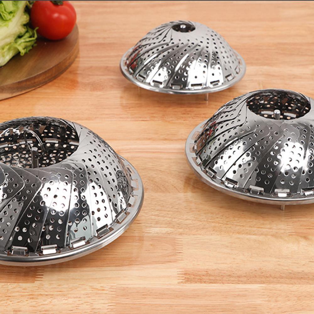 Foldable Stainless Steel Steamer Vegetable Kitchen Steamer Utensils Mesh Fruit Cookware Cooking Rack Kitchen Basket Tools