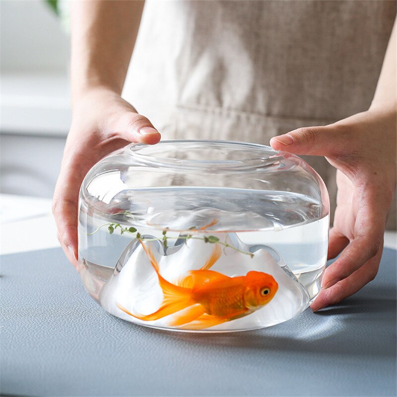 Sne bjerg gennemsigtig glas fisketank mini fiske skål til guld fisk rumle fisk hjem indretning til stuen valentinsdag