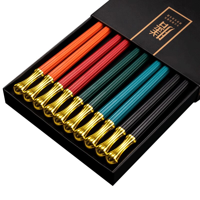 Japanese Chinese Chopsticks for Non-slip Food Sushi Sticks Reusable Metal Korean Healthy Alloy Chopsticks Set Tableware 5 Pairs: 5 pairs A106