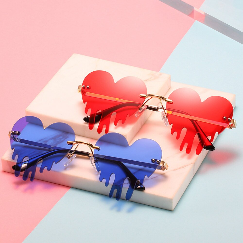 Heart Rimless Sunglasses Women 2022 Tears Shape Steampunk Sunglasses Unique Vintage Eyewear UV400 Oculos Feminino