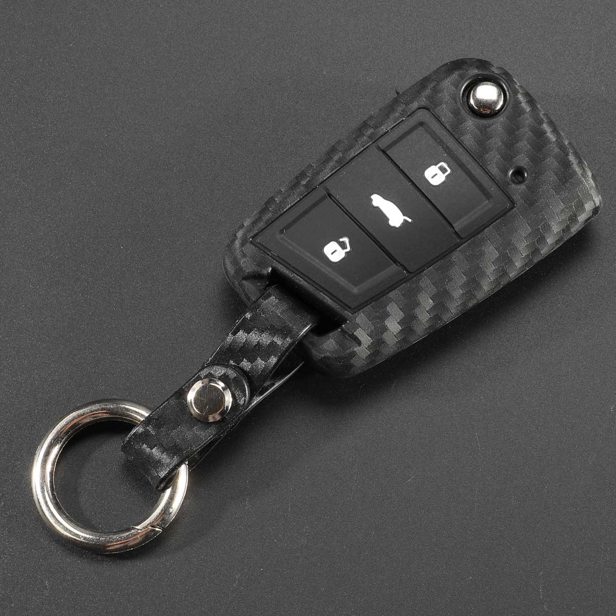 Carbon Silicone Key Case Cover For VW Polo Golf 7 Tiguan Skoda Octavia Karoq SEAT Ateca Leon Ibiza KeyChain Key Ring: with Carbon keychain