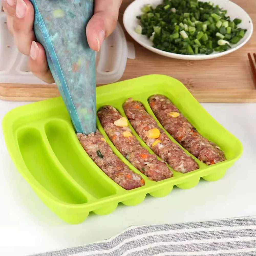6 Grids Sausage Maker Mould Silicone DIY Ham Dog Making Moulds With Lid Kitchen Household Sausages Cake Baking Tools Molds
