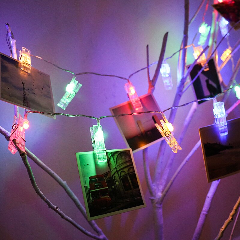 Pegs String Lights LED Clip Cards Photos Holder Bright Fairy Lights Christmas Wedding Birthday Party Valentine's day Decoration: color / 6M 40LED / Battery