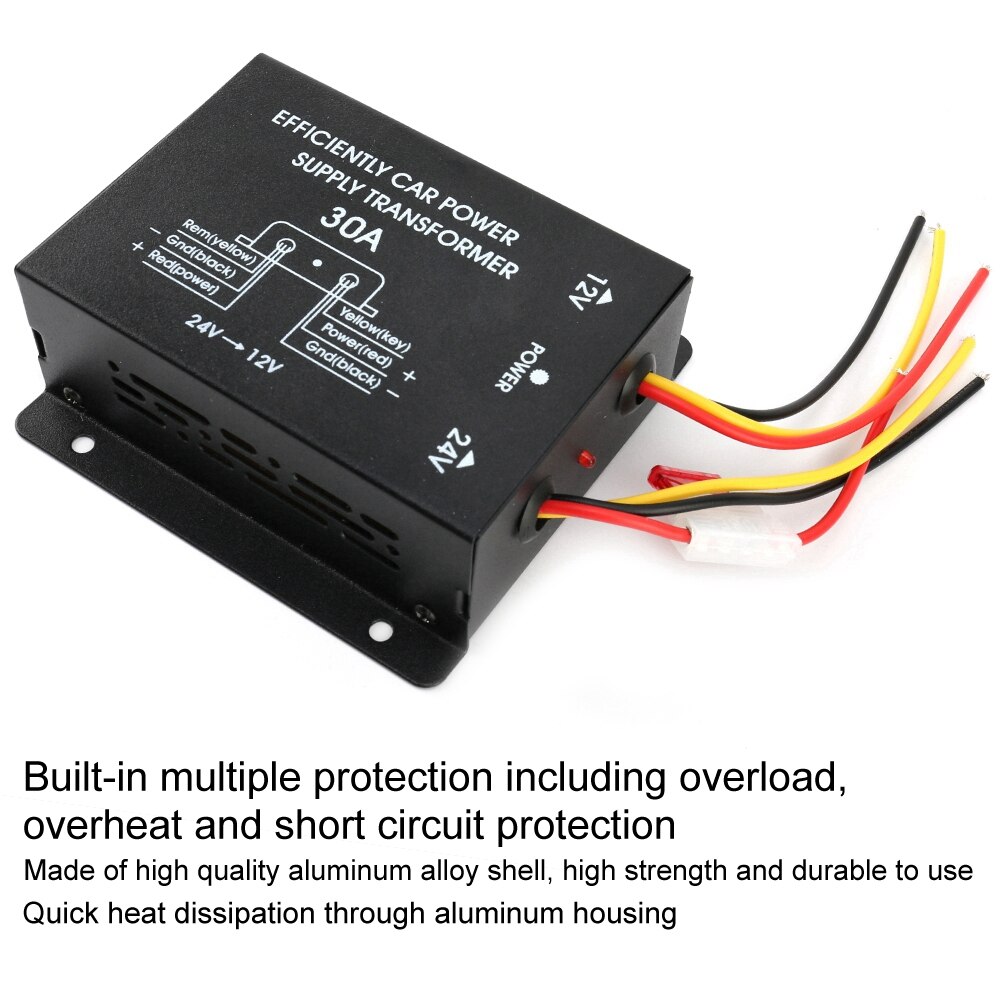 Auton virtalähteen alennusmuuntaja 24v to 12v superkondensaattori 30a lähtö 240w alumiinikotelon invertteri