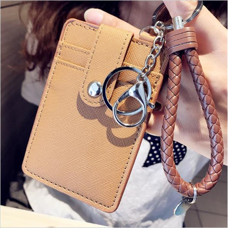Pu Lederen Badge Houder Kantoor Key Id-kaart Houders Mini Portemonnee 3-Slot Lanyard Credit Card Bus Kaart Tas reizen Accessoires: brown2
