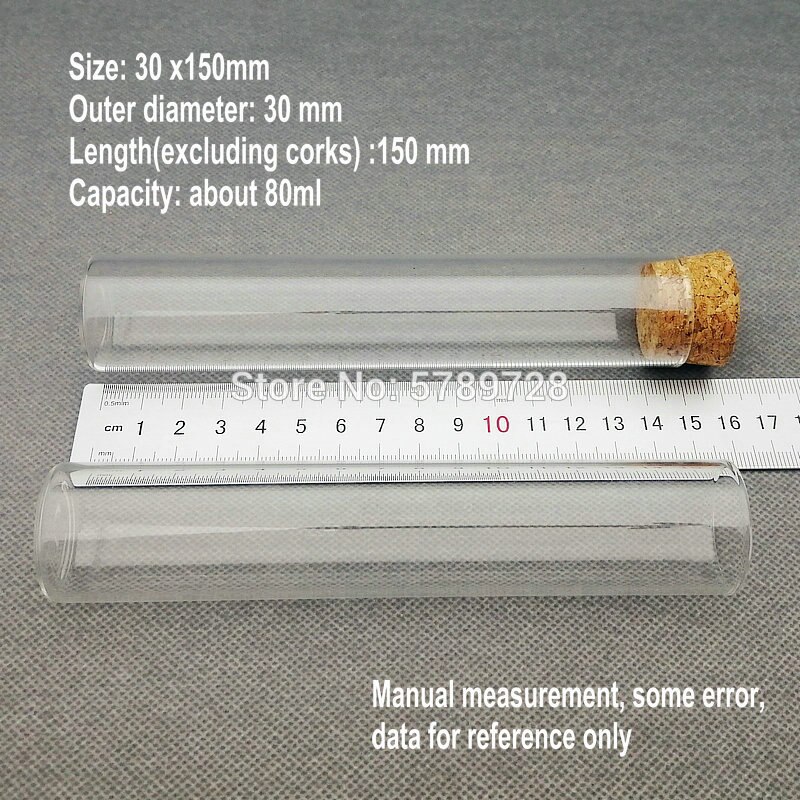 Tubo de ensaio de vidro com fundo plano de 30x150mm, 12 tamanhos, tubo com rolha, para experimento de laboratório escolar