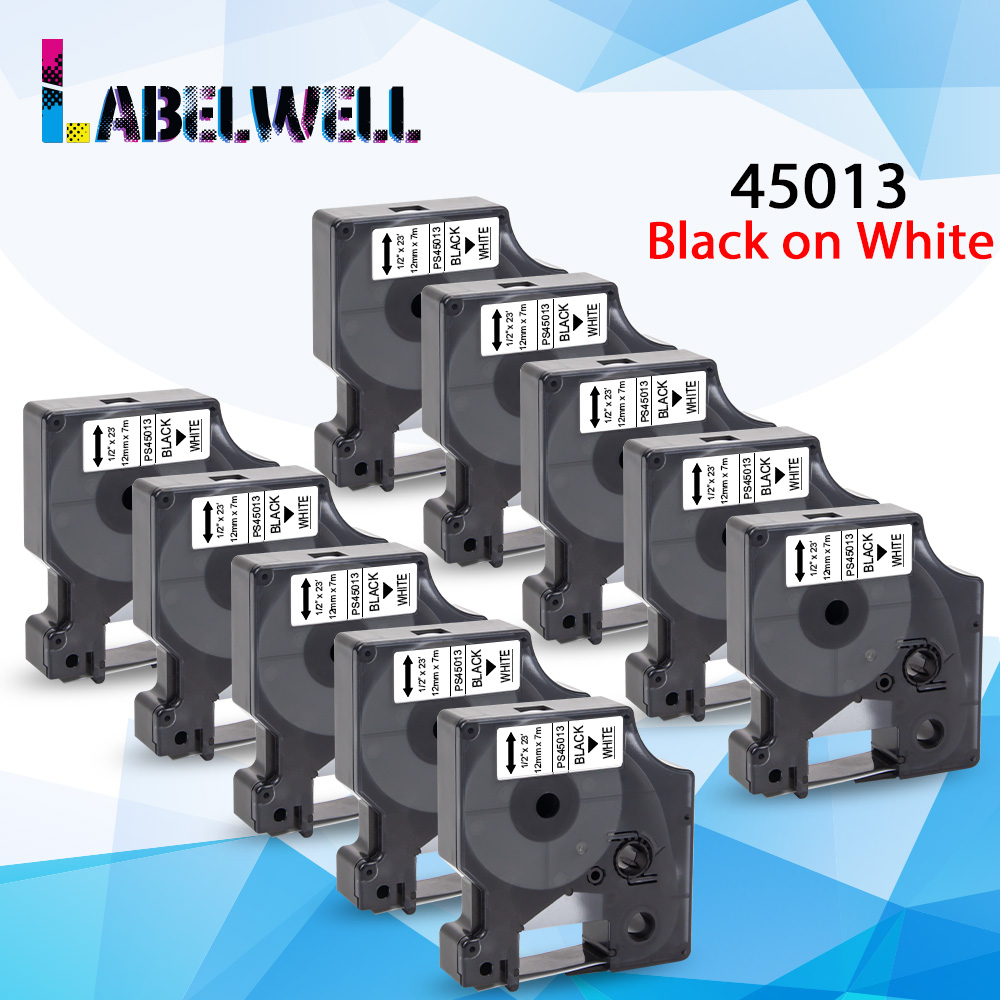 10PK 12mm 45013 Black on White For Dymo D1 45013 Label tapes Compatible for Dymo Label Manager 160 280 210 450 LM160 Label Maker: 10PK Black on White