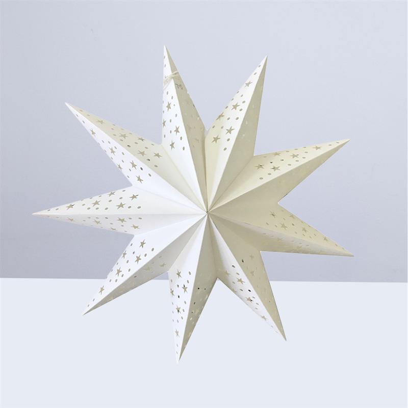 45CM Hollow Out Paper Lantern Stars Shaped Illuminated LED Paper Folding Style Festival Lantern Party Lantern Decoration (White)