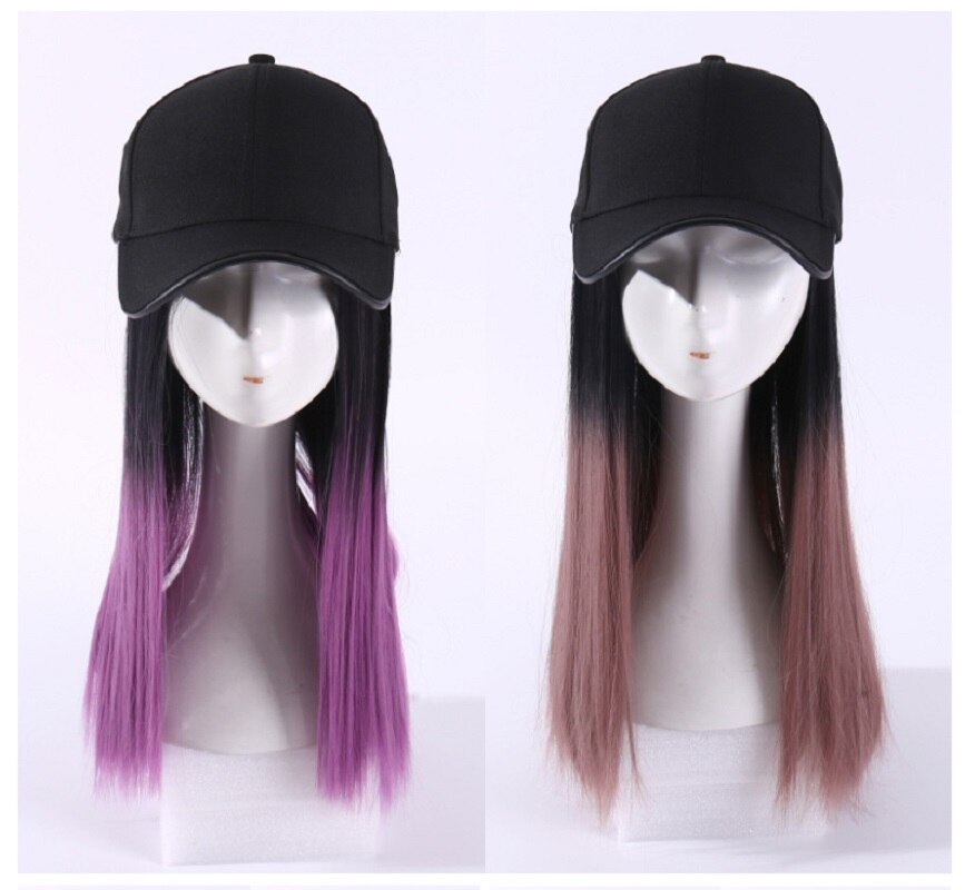 Nueva gorra de béisbol para mujer, peluca de color integrada desmontable
