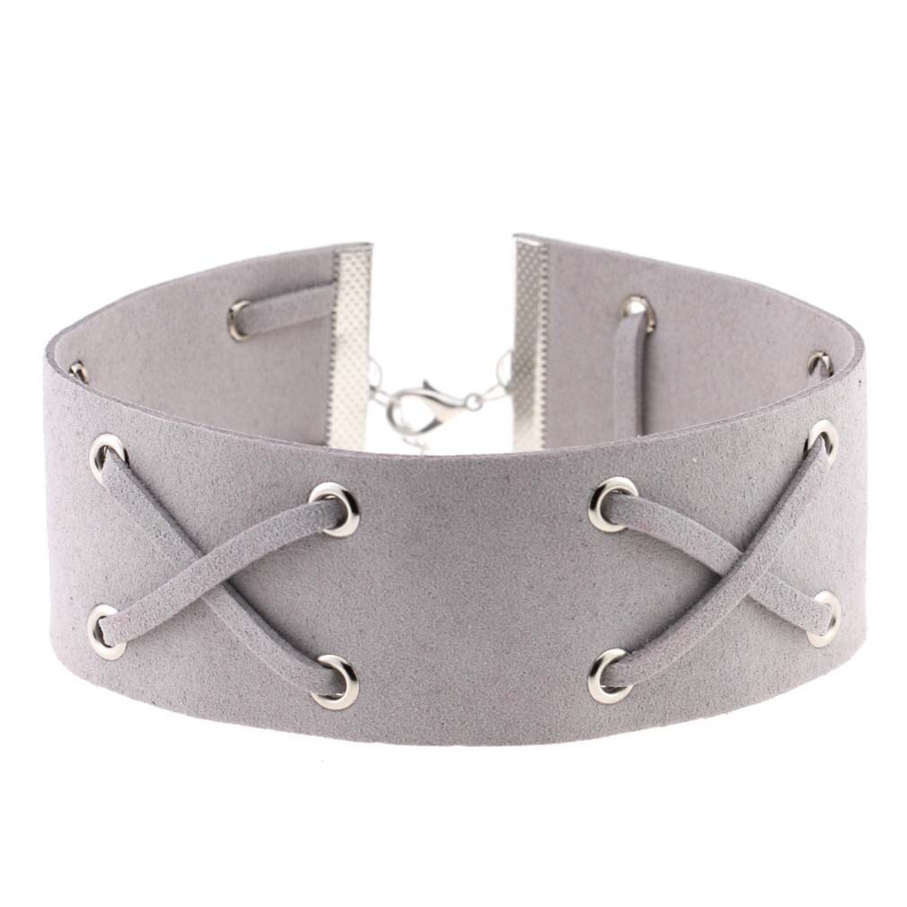 Decopunk Handmade Neo Gothic Hippie Wide Leather Wrap X Charm Silvery Lobster Buckle Adjustable Choker Necklaces For Women: Silver